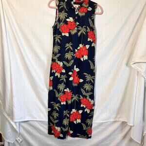 Hawaiian Maxi Dress Women's Size PM Floral Island Sleeveless Caribbean Joe